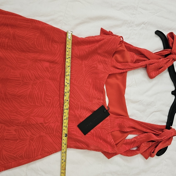 Gianni Bini Red Textured Tie Shoulder Dress Women Size 2 Tiered Ruffle NWT - Picture 10 of 13